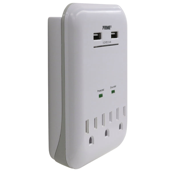 3 Outlet 950 Joule Surge Tap <br />with 2-Port 3.4A USB Charger