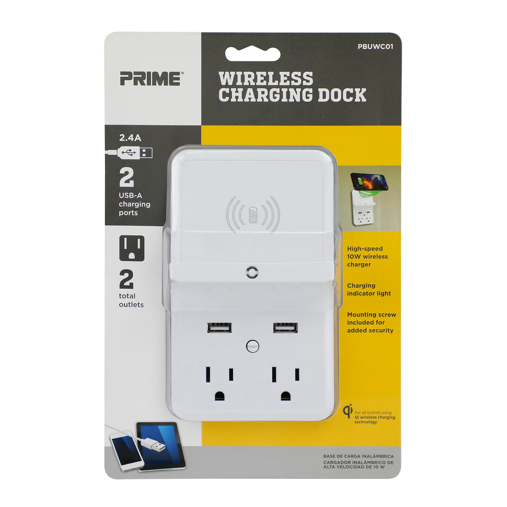 Wireless Charging Dock, 2-Outlet<Br /> w/2-Port 2.4A USB Charger