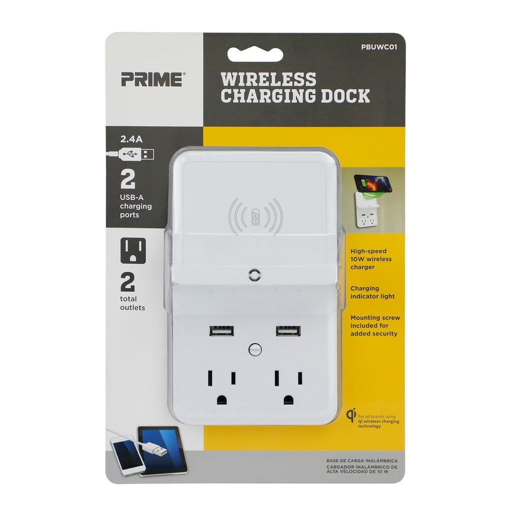 Prime Wireless-Charging-Dock Wall Tap w/2 Outlets & Dual USB Charger -  20093525