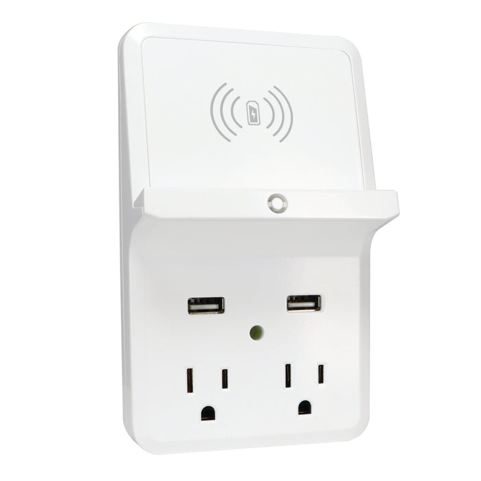 Wireless Charging Dock, 2-Outlet<Br /> w/2-Port 2.4A USB Charger