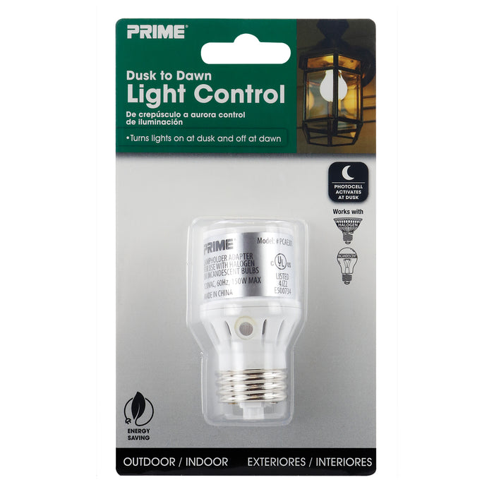 Dusk to dawn light control socket adapter w/ photocell (white)