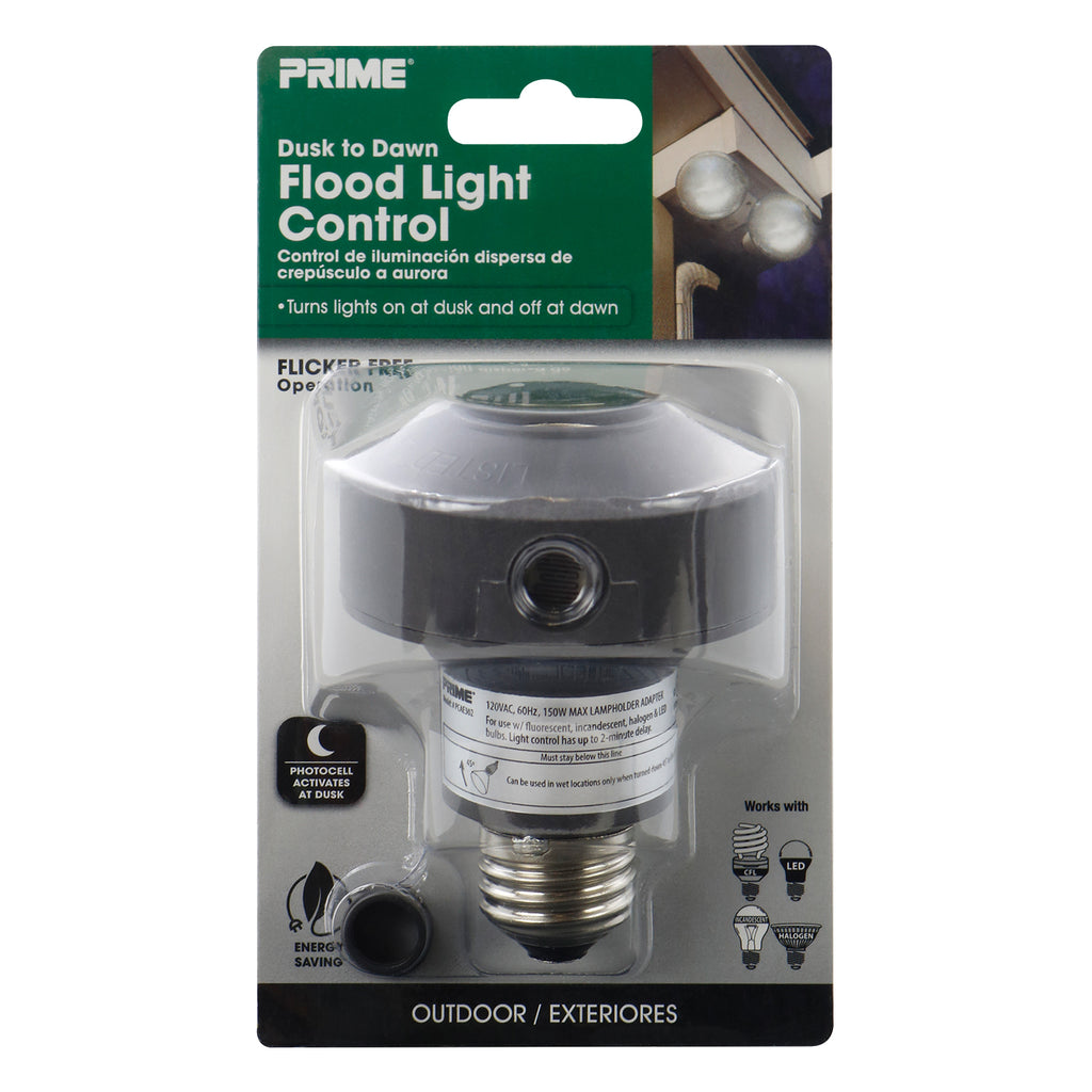 “Flicker free” Dusk to dawn flood light control socket adapter w/ photocell (gray)