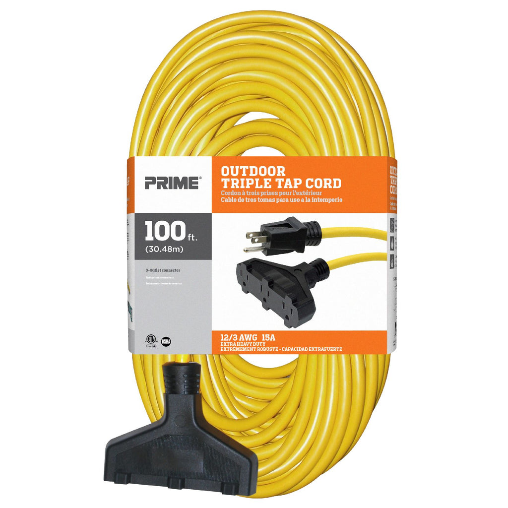 U.S. Wire 68100 100 Ft. Single Tap Extension Cord w/ Lighted Ends, 10/3 Ga.  SJWT-A, 300V, Yellow