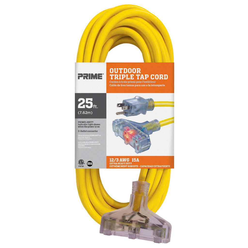 25ft 12/3 SJTW Jobsite® 3-Outlet Extension Cord — Prime Wire