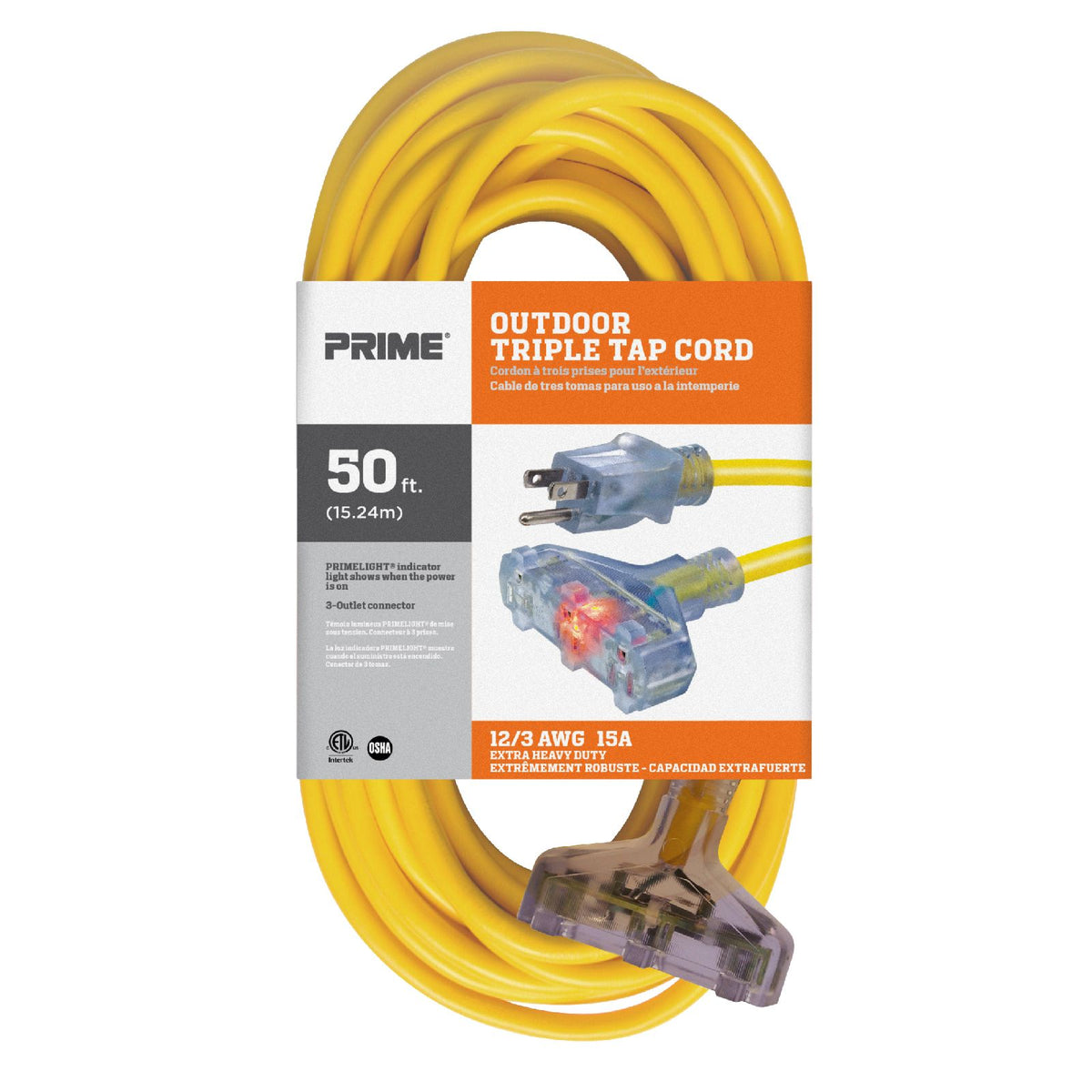 50ft 12/3 SJTW Jobsite® 3-Outlet Extension Cord — Prime Wire