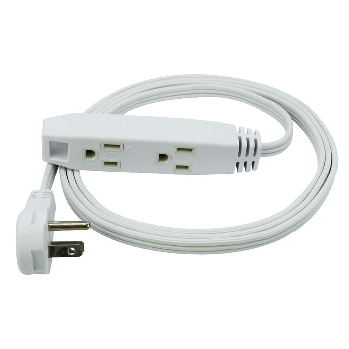 Wideskall 6-Foot 3-Outlet Grounded Extension Cord – Flat Plug, White, ETL Certified