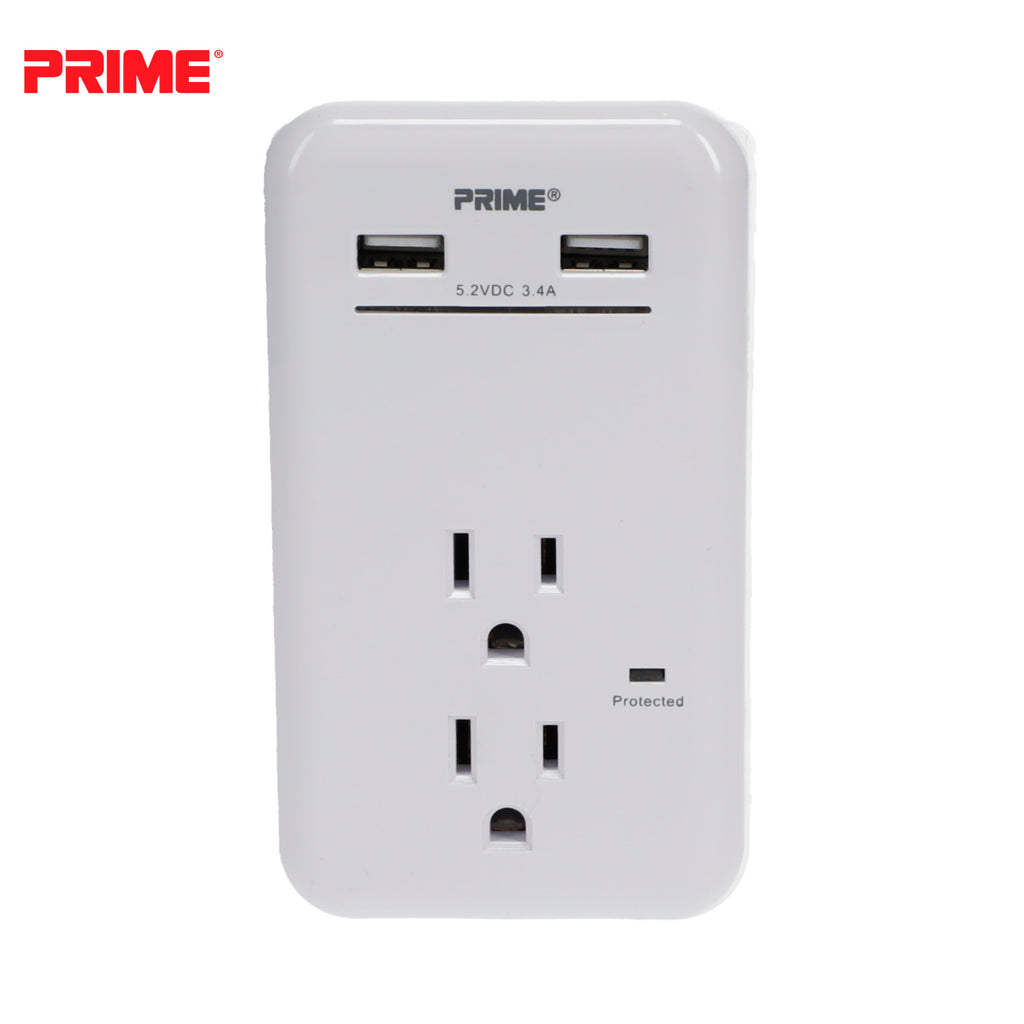 2-Outlet 450 Joule Surge Tap <Br /> w/2-Port 3.4A USB Charger