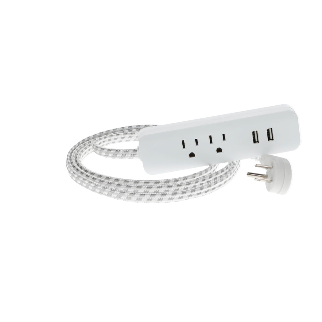 2-Outlet 2-Port 2.1AMP USB Power Strip w/6ft Accent Cord