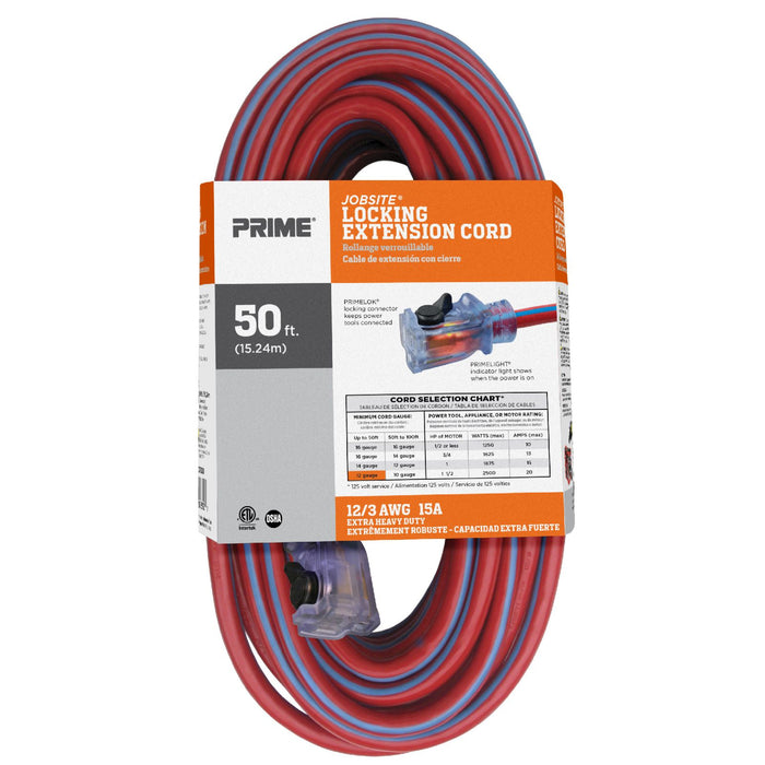 50ft 12/3 SJTW Jobsite® Outdoor Extension Cord w/Locking & Lighted —  Prime Wire & Cable Inc.