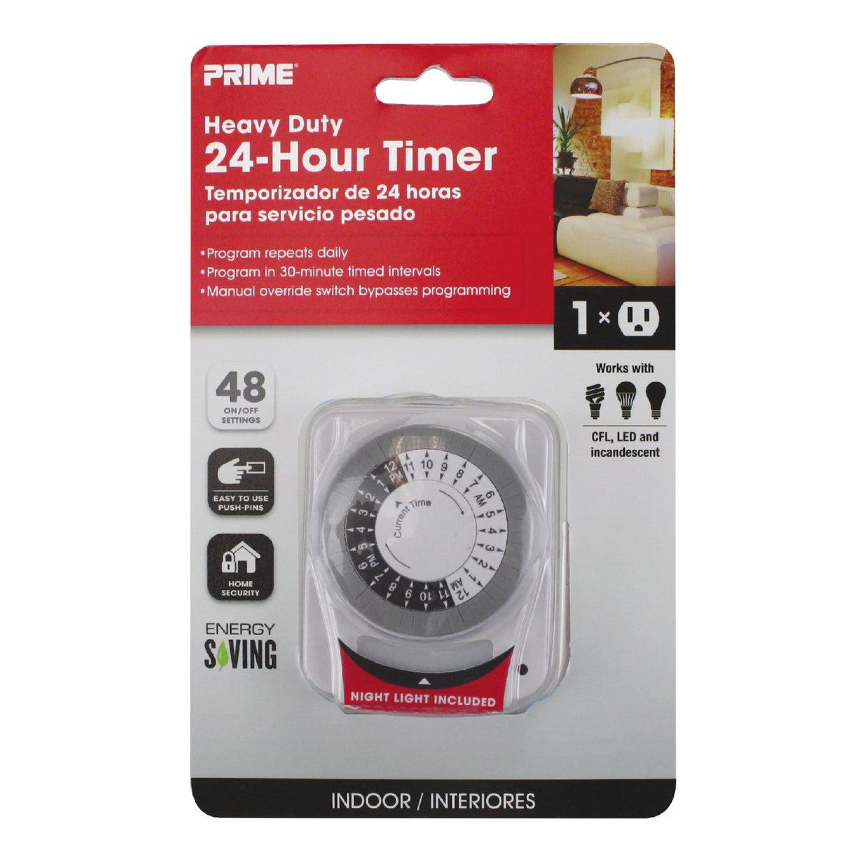 1-Outlet Indoor 24hr Timer w/Photocell Nightlight — Prime Wire